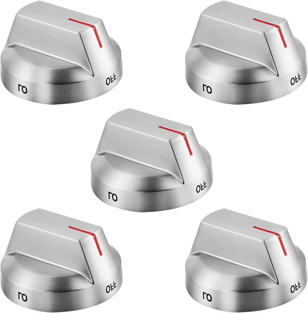 DG94-04167 Stove Knobs Replacement Parts for Samsung Gas Range Knob Stainless Steel NX60T8111SS NX60A6511SS/AA NE63A6511SS/AA Oven Dial Surface Burner Electric Knob Cooktop Assembly Knobs 5 Pcs