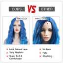 WECAN Long Blue Wig for Women Ombre Blue Wavy Synthetic Wig 28 Inch Water Wave Cosplay Wig Heat Resistant Fiber Wig for Halloween Party
