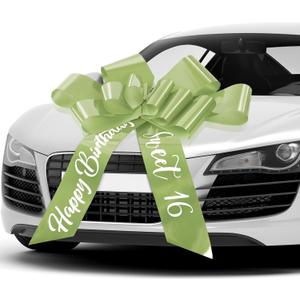 30 Inch Big Car Bow - Giant Sweet 16 Birthday Bow Gift Wrapping Decoration for Surprise Party, Birthday Decorations(Sage Green)