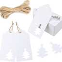 G2PLUS Christmas Tree Gift Tags with String - 100Pcs Hollow Christmas Tree Tags, 2x4in Blank White Paper Tag for Xmas Decor, Gift Wrapping, DIY Arts & Crafts, Holiday Party Favors