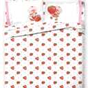 Jay Franco Kids Sheet Set with Fitted, Flat Sheets & Pillow Cover - Ultra-Soft Bedding with Pillowcase for Room Decor, White - Strawberry Shortcake, 4 Piece Full