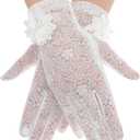 1 Pair Lace Gloves, White Lace Gloves Tea Party Summer Sun Uv Protection Screentouch Elegant Laces Glove for Tea Party Wedding Opera Evening Prom