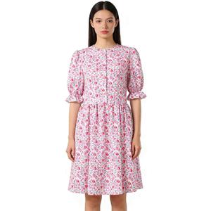 Christmas Pink Floral Dress Costume Women's Cosplay Party Lady Outfit Classical Movies Short Sleeve Fancy Dress Suit (XL)