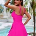 Zilcremo Swim Dress for Women Tummy Control One Piece Swimsuit Wrap Swimdress Square Neck Skirted Bathing Suit Swimwear (Pink, XL)