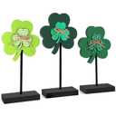 3 Pcs St. Patrick's Day Wooden Tabletop Large Shamrock Table Centerpiece Lucky Decor Shamrock Tall Freestanding Wood Block for Irish Tiered Tray Home Desk Office Party Decoration (A)