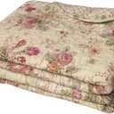 Greenland Home Antique Rose - Classic Traditional Floral - 100% Cotton Quilted Throw Blanket, 50 x 60 inches, Ecru