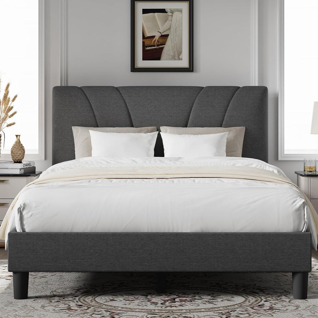 Novilla Full Bed Frame Upholstered Platform Full Size Bed Frame with Adjustable Headboard, Strong Weight Capacity, No Box Spring Needed, Easy Assembly, Grey