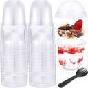 150 Pack 12 oz Clear Plastic Parfait Cups with Dome Lids No Hole Disposable Party Dessert Cups with Lids Insert Spork Round Fruit Containers with Lid for Yogurt Fruit Cereal Ice Cream