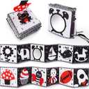 Black and White High Contrast Toys for Baby 0-3 3-6 months Infant Tummy Time Soft Book Sensory Musical Toy 0-2-4-6 month Babies Brain Development Crinkle Book Mirror Newborn Easter Basket Stuffer