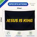 3x5 Ft Jesus is King Polyester Single Sided Flag with 2 Brass Grommets - Jesus Bedrooms Wall Decoration - Religious Cool Flags Banner for Room Guys College Dorm - Christian Flags for Indoor or Outdor