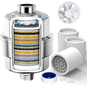 SR SUN RISE 20-Stage Shower Filter-Shower Head Filter for Hard Water, with 3 Replaceable Cartridges, High Output Shower Water Filter for Removing Chlorine and fluoride, Polished Chrome