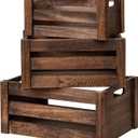Large Vintage Black Wooden Crates For DispalyWood Crates With Handles,Rustic Handmade Wood Boxes For Storage Or Display,Solid Wood Decorative Boxes