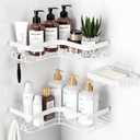 Sakugi Corner Shower Caddy - 3-Pack Shower Organizer with Soap Holder & Built-In Hooks, Rustproof Metal Shower Shelves, Laundry, Kitchen, Bathroom Organizers and Storage Solution, Large, White
