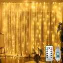 300 LED Curtain String Lights, Fairy String Lights with 8 Light Modes & Remote Controlled, 9.8x9.8ft Indoor Outdoor String Lights for Christmas, Weddings, Party, Bedroom, Wall, Window (Warm White)