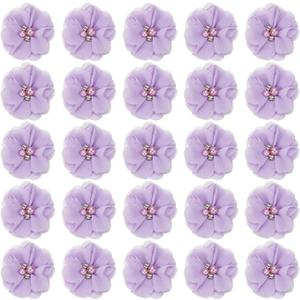 PATIKIL 2" Chiffon Flowers, 30Pcs Fabric Flowers Sewing Appliques Embellishments with Rhinestone Pearl for DIY Crafts Wedding Headbands Party Decoration, Purple