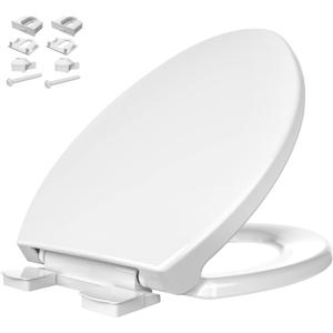 Plastic Toilet seat, Slow Close, Never Loosen, Elongated, White, 19"