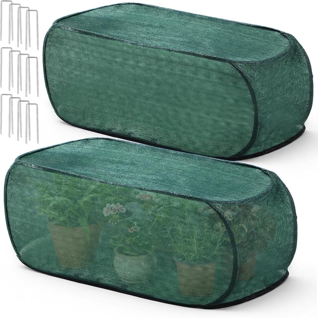 2 Pack 39 x 18 x 16 in Pop up Garden Plant Shade Tent 80% UV Resistant Plant Shade Net Foldable Crop Cage Cloth with Stakes for Outdoor Vegetable Fruit Protector Sun Protection Easy Setup