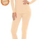 SIMIYA Thermal Underwear Set for Women Long Johns with Fleece Lined Long Sleeves Base Layer Set Top Bottom (Medium, Nude)