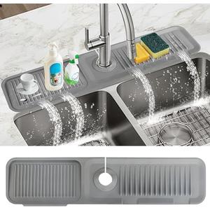 Pack of 2, Funileom 24 inch Silicone Kitchen Sink Splash Guard, 5° Slope Splash Guard for Kitchen Sink Area, Faucet Draining Mat for Kitchen Sink, Gray