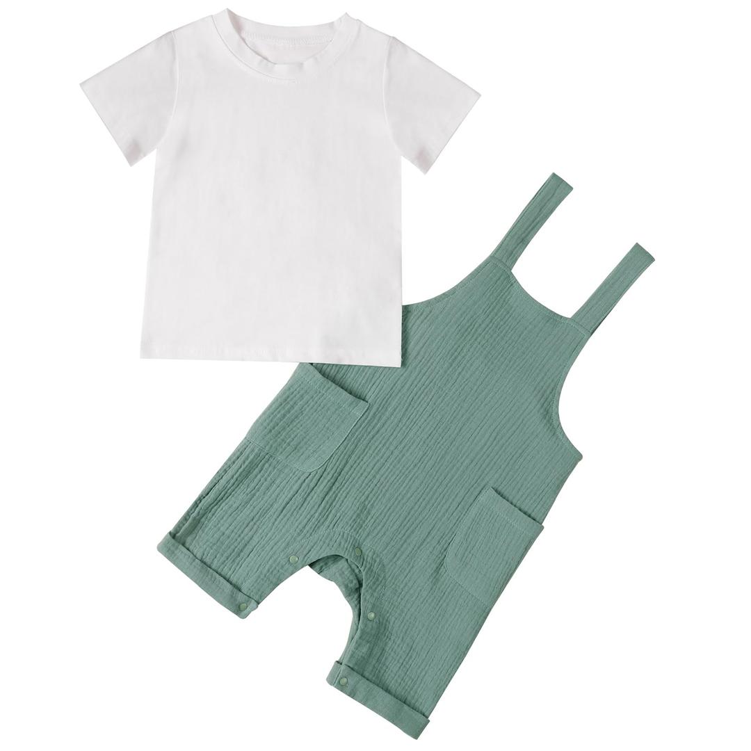Hotfiary Baby Boy Summer Outfit Gauze Romper & T-Shirt Green 6-12 Months
