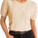 Cicy Bell Womens Puff Short Sleeve Sweater Tops Cable Knit Crew Neck 2026 Spring Shirts Lightweight Dressy Casual Sweaters (Beige, S)