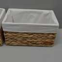 Water Hyacinth Wicker Baskets for Storage, Handwoven Rattan Shelf Basket for Organizing Pantry Closet Bedroom, 100% Natural Decorative Woven Organizer with Handles and Waterproof Canvas, 2 Pack
