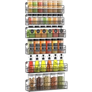 OneAhead Design Wall Mounted Spice Rack Organizer, Pantry Door Organizer & Hanging Storage Baskets, Metal Spice Shelf for Kitchen Cabinet, 3 Depth Sizes Hold Large Jars to Nail Polish Bottles, 6 Pack