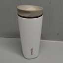 Owala SmoothSip Slider Insulated Stainless Steel Coffee Tumbler, Reusable Iced Coffee Cup, Hot Coffee Travel Mug, BPA Free 20 oz, Tan/White (Vanilla Bean)