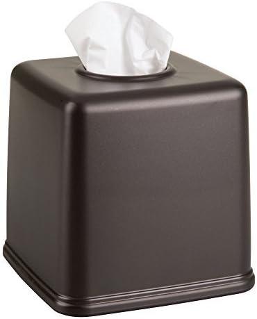 mDesign Plastic Square Facial Tissue Box Cover Holder for Bathroom Vanity Countertops, Bedroom Dressers, Night Stands, Desks and Tables - Bronze