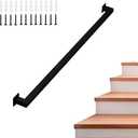 Wall Handrail 2ft for Stairs Steps,Square Metal Staircase Handrail,Black Galvanized Industrial Iron Hand Rail for Indoor & Outdoor Wall Mount Support,Iron Banister Rail, Safety Grab Handle