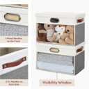 Fabric Clear Window Storage Bins with Lid, Closet Storage Box Linen Closet Baskets with 3 Handles for Organizing Clothing, Jeans, Shelves 15''- 3 Pack (Gray and White)