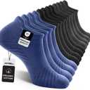 FITRELL 6 Pack Men's Athletic Running Ankle Socks Low Cut Cushioned Wicking Anti-Blister Breathable Sport Socks (Black, M)