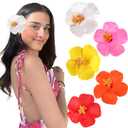 VOBOBE 5pcs Hawaiian Flower Hair Clips for Women, Plumeria Hibiscus Rose 3.5 Inch Artificial Floral Girls Clips Hair Accessories for Hawaiian Vacation Beach Wedding Party (Flower Hair Clips-A)