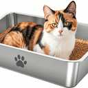 Stainless Steel Cat Litter Box,Metal Kitten Litter Pan, 6inch High Side Cats Toilet Indoor Litter Tray Pet Toilet Supplies for Cats, Kitty,Rabbits,Easy to Clean,Non Stick Litter Box, No Smell