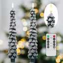 Christmas Tree Candles with 3D Wick, 11.4" Green Real Wax Flameless Taper Candles with Remote, Flickering LED Xmas Candlesticks Battery Operated Candle for Home, Party Decor, 2 Pack