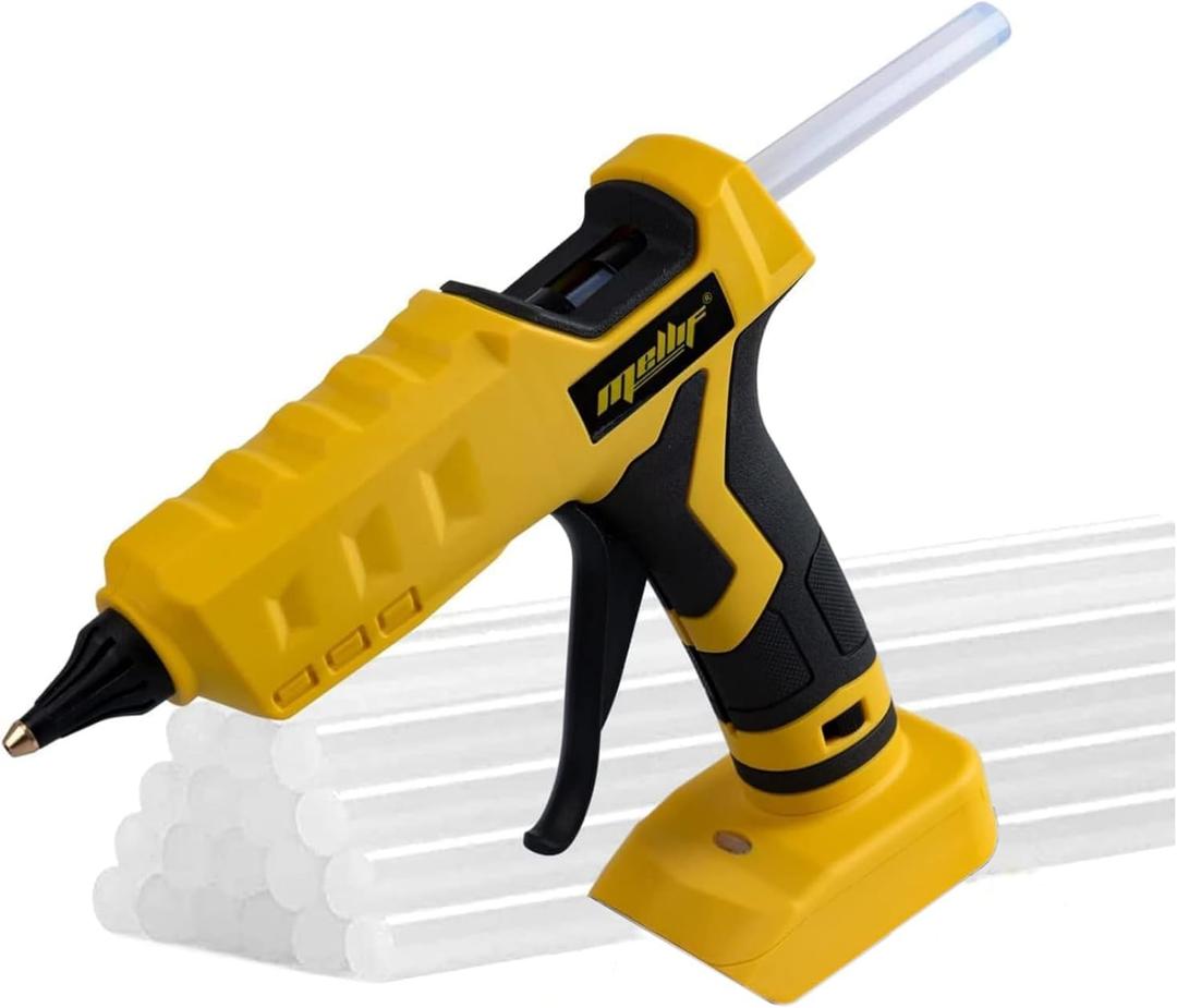 100W Cordless Hot Glue Gun Compatible with DeWalt 20V MAX Battery (Tool Only) High Temp Electric Power Glue Gun with 20PCS Full Size Glue Sticks for Arts Crafts DIY Festival Decor School Home Repair (Yellow & Black)