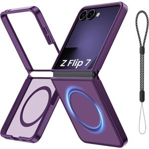 Vividarm Magnetic for Galaxy Z Flip 7 Case, Compatible with MagSafe, [No Screen Protector] [Military-Grade Protection] Slim Translucent Matte Shockproof Phone Case for Samsung Flip 7 (Purple)