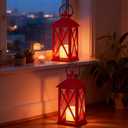 Decorative Lanterns Outdoor Candle Lantern 13.5" Waterproof Battery Powered LED Hanging Lanterns with Flameless Candle for Front Porch, Entrance, Indoor, 2 Pack