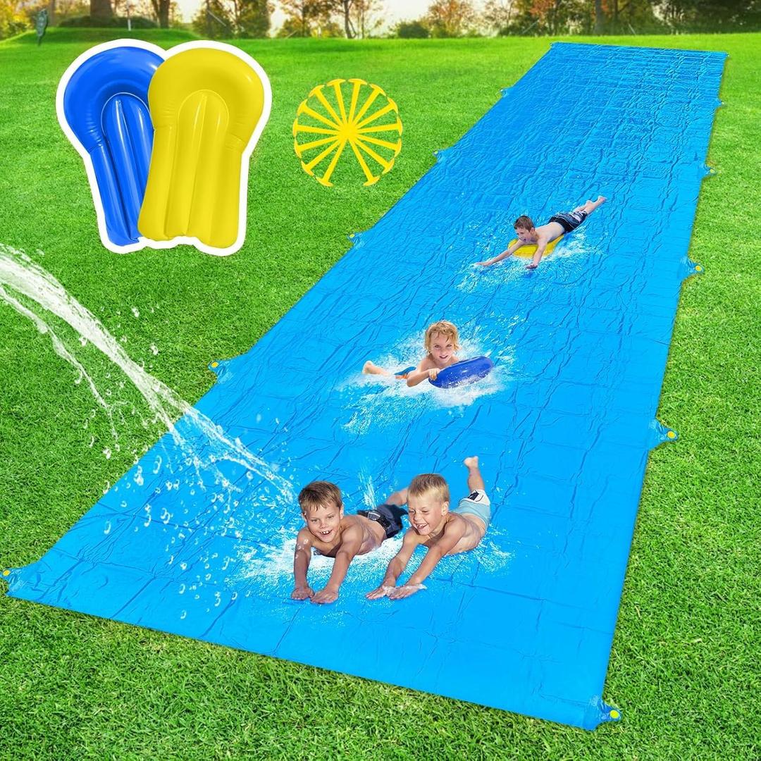 Slip Water Slide, 40FT Giant Slip Water Slides for Kids Backyard, Heavy Duty Slip and Water Slide for Kids Adults Waterslides Backyard Summer Outdoor Toys with 14 Stakes and 2 Inflatable Bodyboards, Large