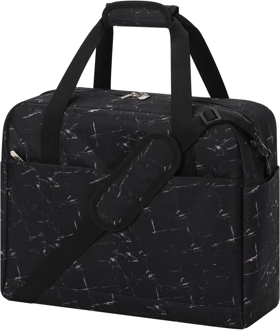 Carry on Duffle Bag for Travel - 16x7x12.5 Airline Approved Personal Item Travel Bag with Shoulder Strap for Men and Women (Marble Black)