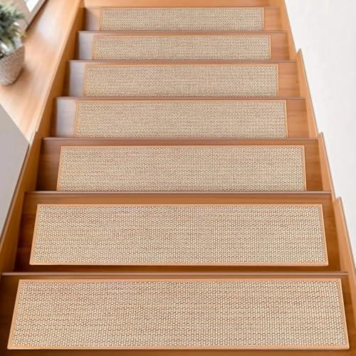 FlowaFoli Stair Treads for Wooden Steps Indoor,8" X 30" (15 in Pack) Stair Treads Non Slip, Machine Washable for Kids Elders and Pets,Beige