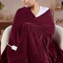 Sunbeam Electric Heated Throw Blanket Merlot Super Soft Microplush 4 Heat Settings Oversized 50 x 70