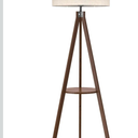 LEPOWER Mid Century Wood Standing Lamp, Modern Design Shelf Floor Lamp for Living Room, Bedroom, Office, Flaxen Shade with E26 Base, Perfect for Reading or Ambient Lighting Dark Brown
