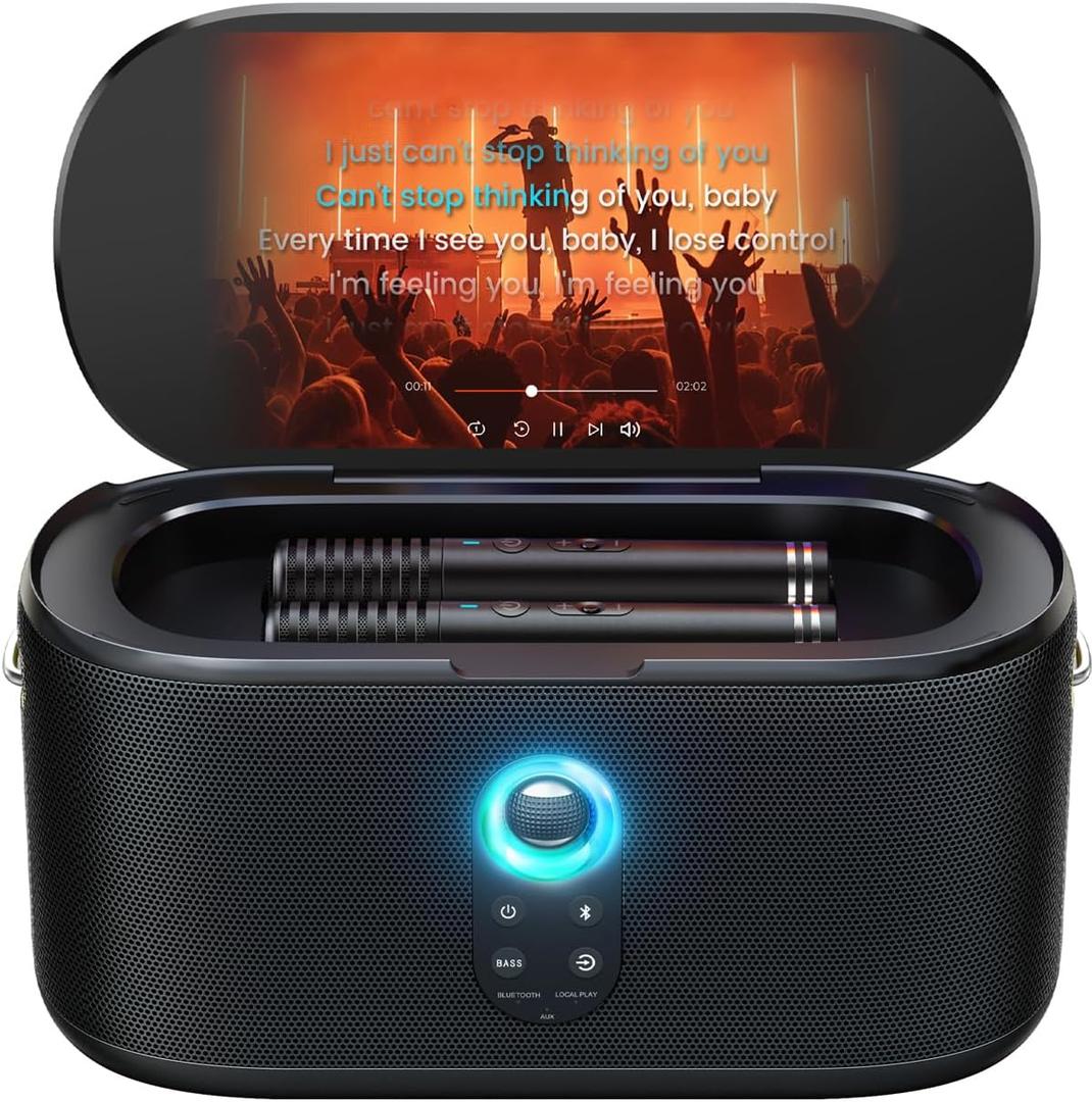 Ikarao Karaoke Machine for Adults, with Lyrics Display, 10.1" Screen, 280W, 2+2 Channel, 2 Wireless Microphone, Autotune EQ, Self-Charging, Portable Home Karaoke System with KaraFun Prime, HDMI for TV