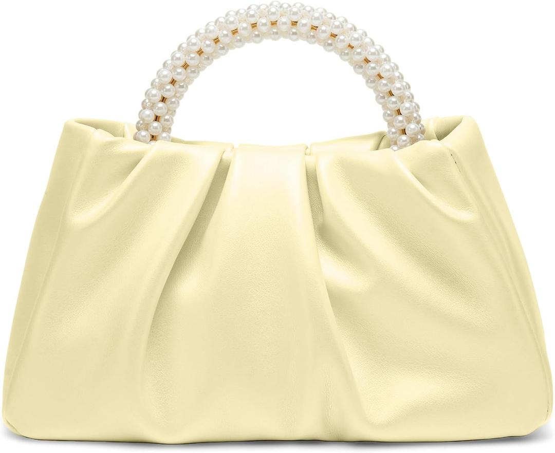 Beatfull Evening Purse Women Small Pearl Handbags Soft Leather Ruched Bag Wedding Bridal Clutch Party Prom Crossbody Purses