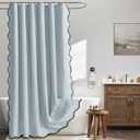 MIULEE 84" Long Scalloped Shower Curtain Linen Textured with 12 Metal Hooks Extra Long Heavy Duty Washable Waterproof Cloth Shower Curtains with Black Border for Bathroom Hotel Bathtub,Light Blue
