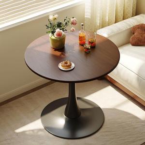 Round Table, Modern Dining Table, MDF Top and Steel Base Tulip Round Kitchen Table, Kitchen Table, Mid Century Coffee Table for Living Room 24 Inch, Oval Dining Table, Walnut