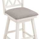 Home Brookline Swivel Bar Stool Chair with 360 Turn Mechanism, Rustic Farmhouse Stools for Kitchen Counter with Cushion, 24" Seat Height, Cream White Wood Finish with Grey Cushion