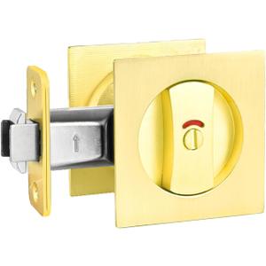 Brushed Gold Pocket Door Hardware with Indicator, Heavy Duty Square Pocket Door Lock, Brass Pocket Door Hardware(1 Pack) Brushed Gold Pocket Door Hardware with Indicator, Heavy Duty Square Pocket Door Lock, Brass Pocket Door Hardware(1 Pack)