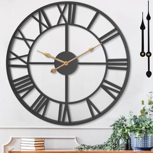 20 Inch Large Wall Clock, Modern Decorative Black Metal Silent Battery Operated Big Roman Numeral Wall Clock for Living Room, Bedroom, Kitchen, Office, Farmhouse, Housewarming Gift